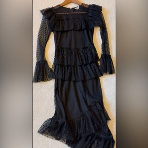 asos black lacy asymmetrical long sleeve tight dress